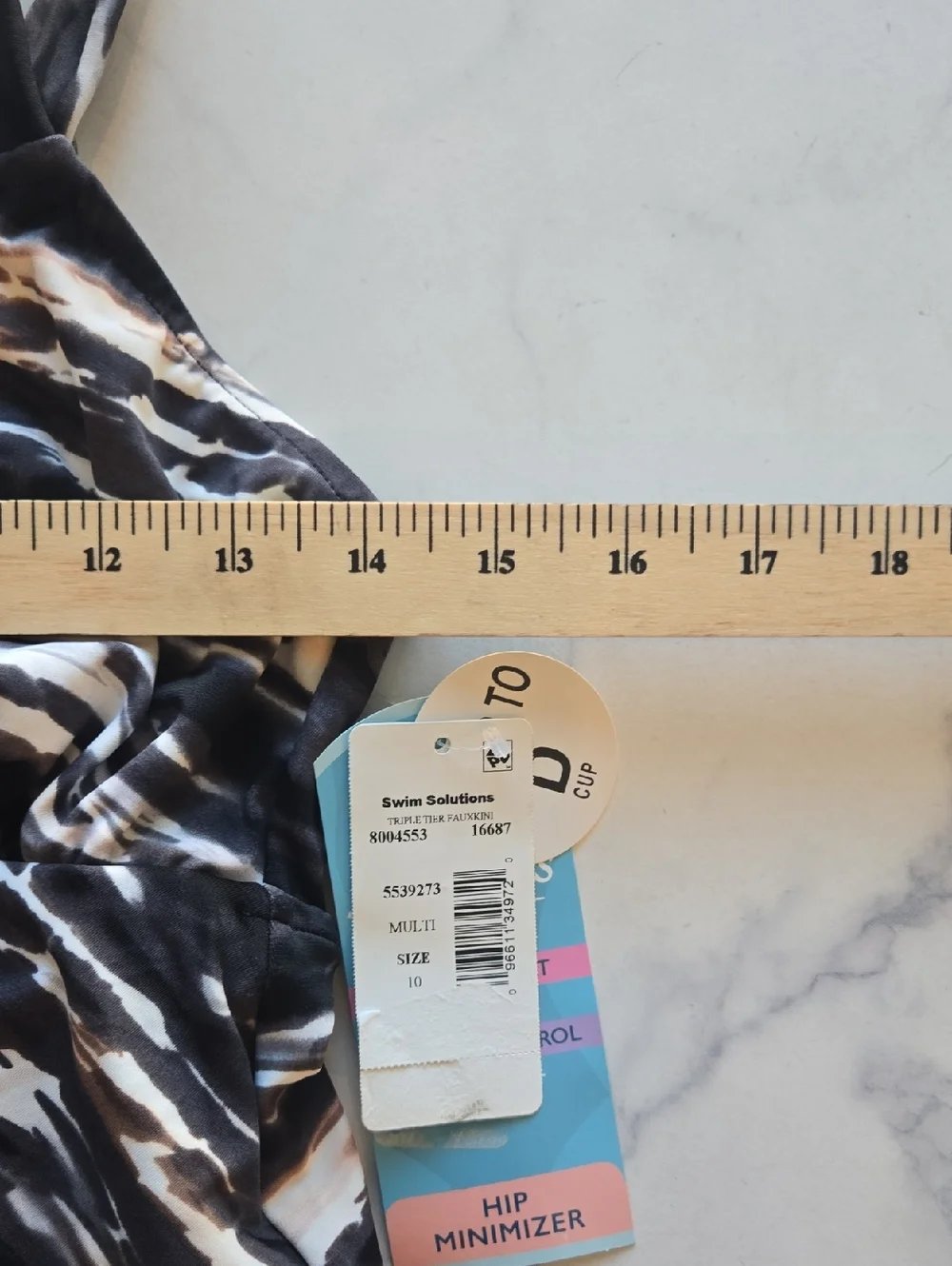 Swim Solutions Tiered Tummy-Control One-Piece Swimsuit Coastal Plates Sz 10 NWT - Picture 7 of 10